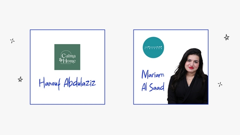 Hanouf Abdulaziz, Mariam Al Saad. Calma home and Almanakh logos